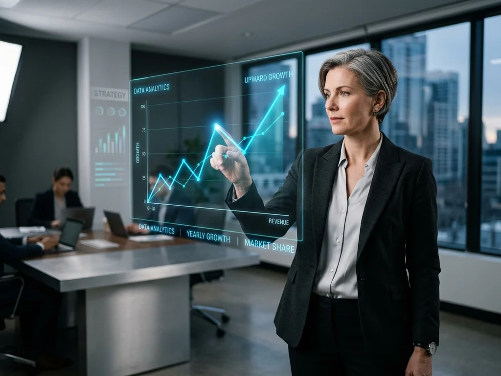 Experte analysant un tableau de bord SEO futuriste illustrant la progression stratégique du trafic organique.
